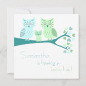 Owl Boy Baby shower Uitnodiging (Achterkant)