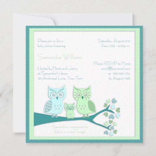 Owl Boy Baby shower Uitnodiging (Voorkant)