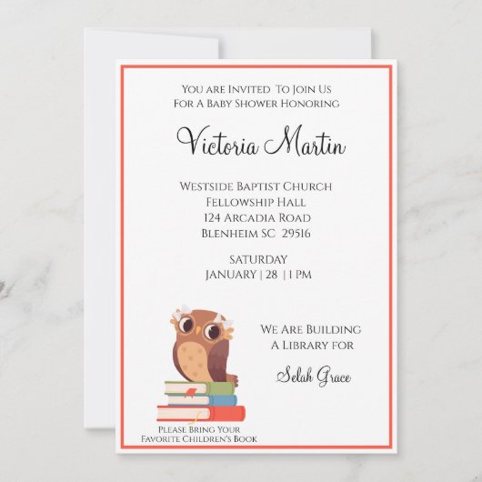 Owl breng een Uitnodiging van het Boek Baby shower (Voorkant)