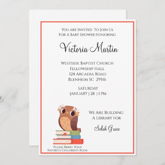 Owl breng een Uitnodiging van het Boek Baby shower (Voorkant / Achterkant)