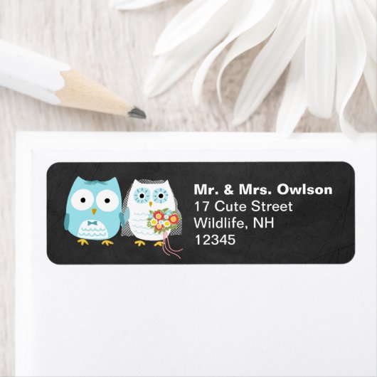 Owl Bride en Groom Cute Wedding Couple Pas getrouw Etiket (Insitu)