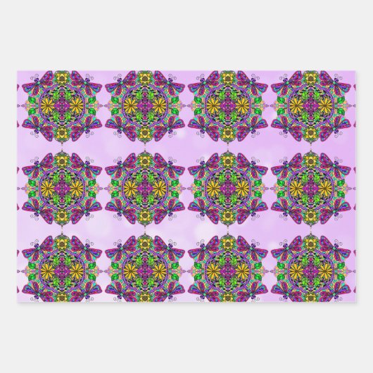 Owl, Butterfly en Dragonflies, Birthday Inpakpapier Vel (Voorkant)