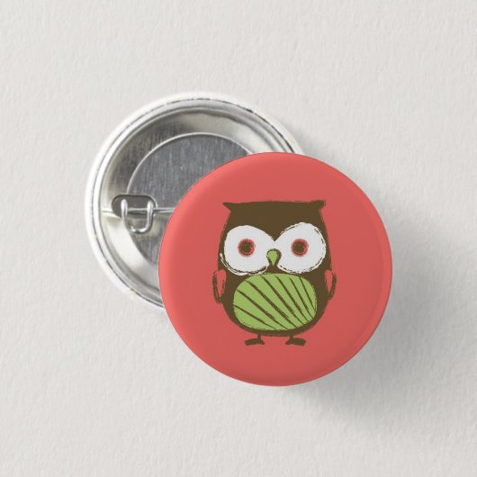 Owl Button - 1,25 inch (rood) (Voorkant /achterkant)