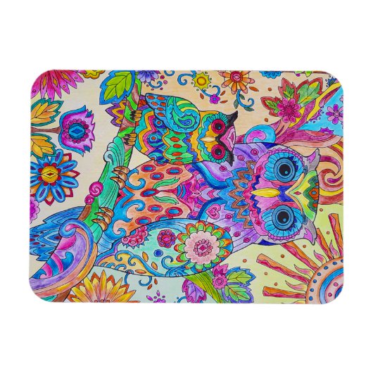 Owl Cartoon Bird Cute Animal Doodle Sketch Art Magneet (Horizontaal)