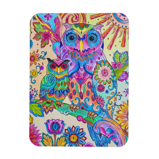 Owl Cartoon Bird Cute Animal Doodle Sketch Art Magneet (Verticaal)
