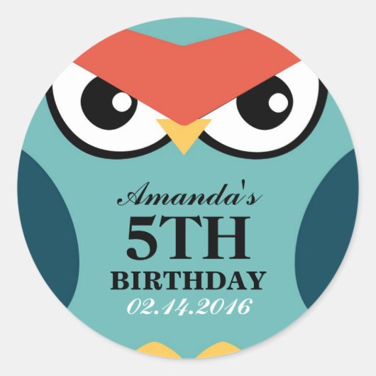 Owl Cartoon Birthday Invitation Seal Sticker (Voorkant)