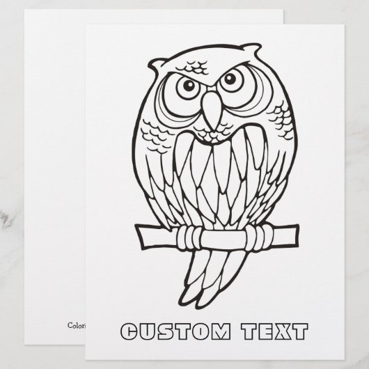 Owl Cartoon Coloring Book Page (Voorkant / Achterkant)