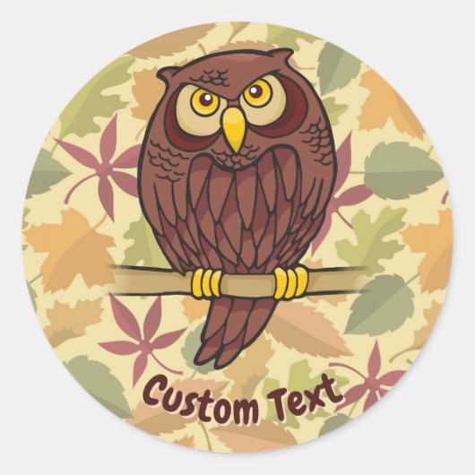 Owl Cartoon Klassic Round Sticker (Voorkant)