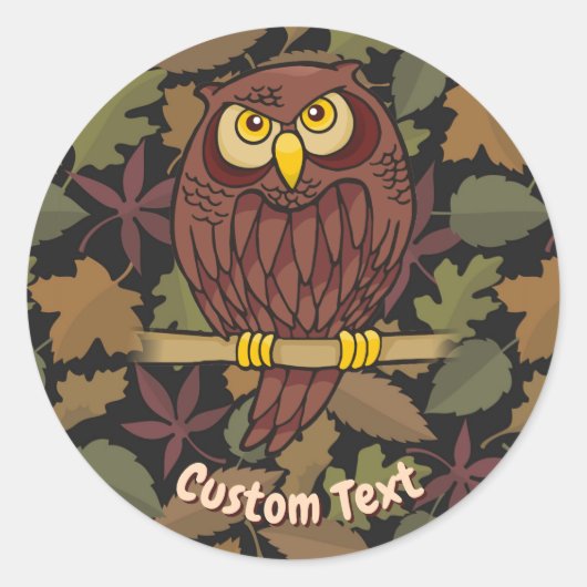Owl Cartoon Klassic Round Sticker (Voorkant)