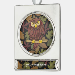 Owl Cartoon Verzilverd Banner Ornament