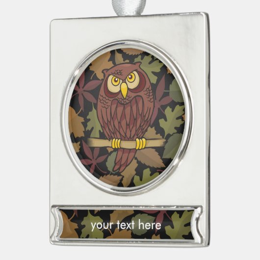 Owl Cartoon Verzilverd Banner Ornament (Links)