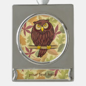 Owl Cartoon Verzilverd Banner Ornament (Voorkant)