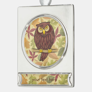 Owl Cartoon Verzilverd Banner Ornament