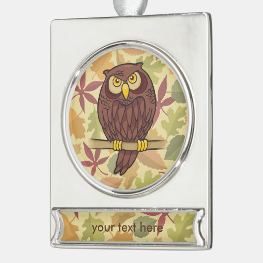 Owl Cartoon Verzilverd Banner Ornament (Links)