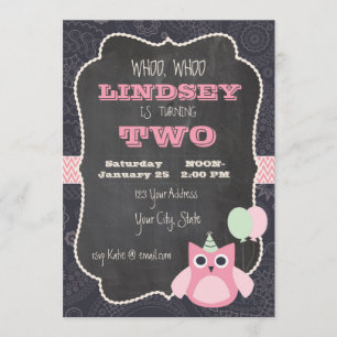 Owl Chalkboard Birthday Invitation Kaart