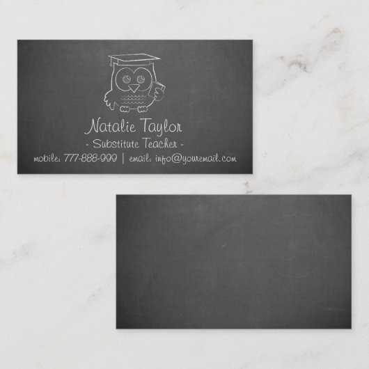 Owl Chalkboard Substitute Visitekaartjes van de le (Voorkant / Achterkant)