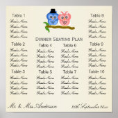 Owl Champagne Wedding Seating Plan Poster (Voorkant)