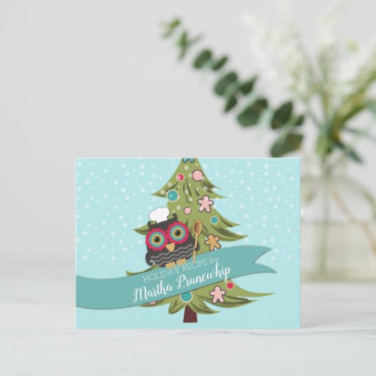 Owl Chef cookie cooking baking foliday recipe card Feestdagenkaart (Staand voorkant)