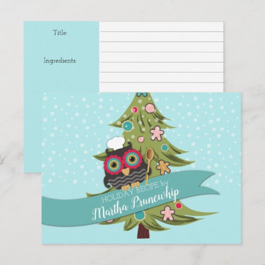 Owl Chef cookie cooking baking foliday recipe card Feestdagenkaart (Voorkant / Achterkant)