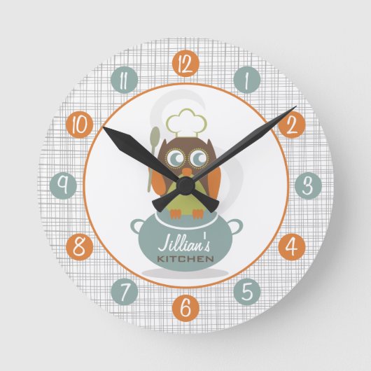 Owl Chef Personalized Kitchen Clock Ronde Klok (Voorkant)