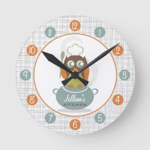 Owl Chef Personalized Kitchen Clock Ronde Klok