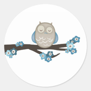 Owl & Cherry Blossom {Blauw}   Stickers