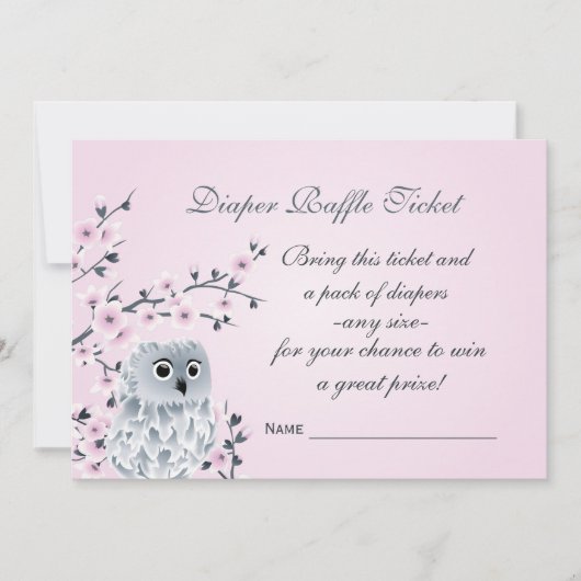 Owl Cherry Blossom Diaper Raffle Ticket Kaart (Voorkant)