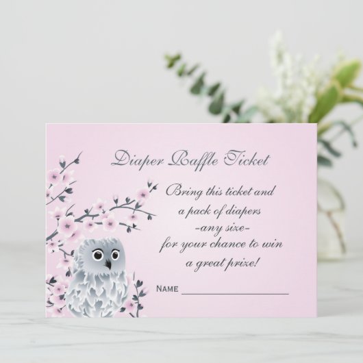 Owl Cherry Blossom Diaper Raffle Ticket Kaart (Staand voorkant)
