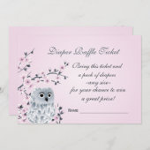 Owl Cherry Blossom Diaper Raffle Ticket Kaart (Voorkant / Achterkant)