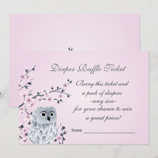 Owl Cherry Blossom Diaper Raffle Ticket Kaart (Voorkant / Achterkant)