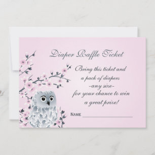 Owl Cherry Blossom Diaper Raffle Ticket Kaart