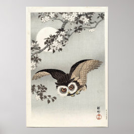 Owl, Cherry Blossom en Moon van Ohara Koson Poster