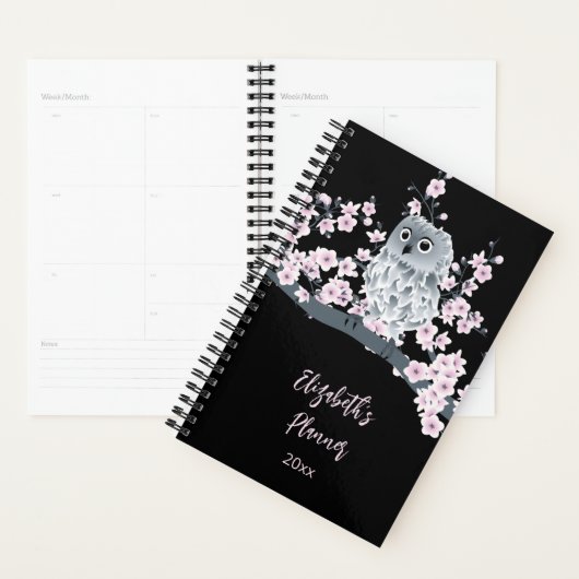 Owl Cherry Blossom Roze Black | Naam toevoegen/Jaa Planner (Display)