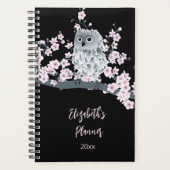 Owl Cherry Blossom Roze Black | Naam toevoegen/Jaa Planner (Voorkant)