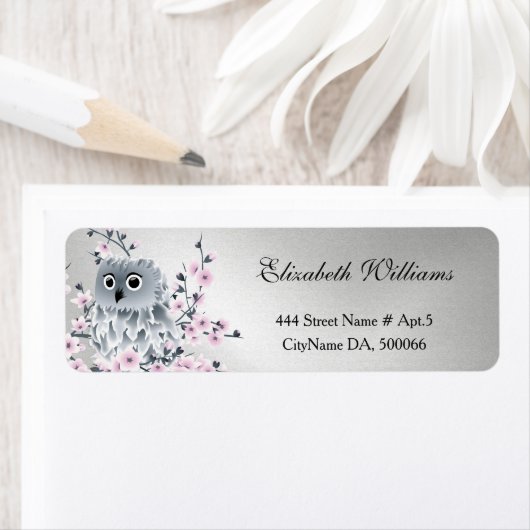 Owl Cherry Blossom Silver Etiket (Insitu)