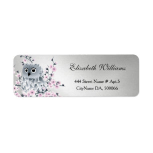 Owl Cherry Blossom Silver Etiket
