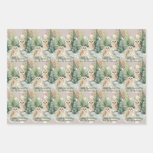 Owl Chrismas Wrapping Paper Flat Sheet Set of 3 (Voorkant 3)