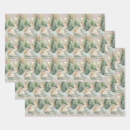 Owl Chrismas Wrapping Paper Flat Sheet Set of 3