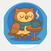 Owl Coffee Break (Blue Background) Sticker (Voorkant)