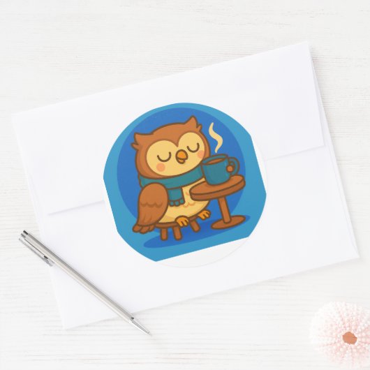 Owl Coffee Break (Blue Background) Sticker (Envelop)
