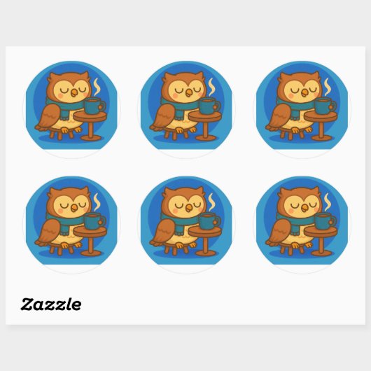Owl Coffee Break (Blue Background) Sticker (Vel)