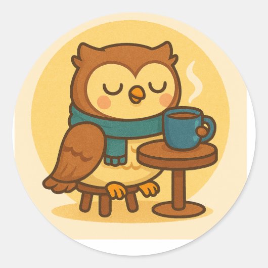 Owl Coffee Break Sticker (Voorkant)