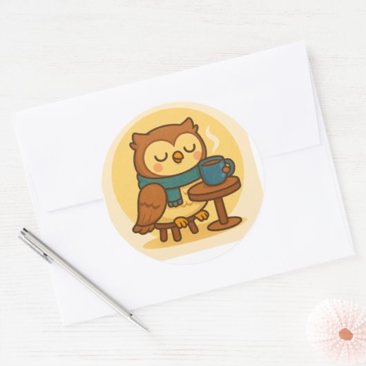 Owl Coffee Break Sticker (Envelop)