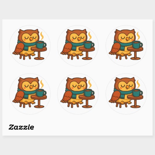 Owl Coffee Break (White Background Glossy) Sticker (Vel)