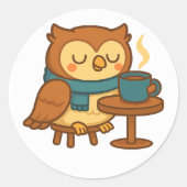 Owl Coffee Break (White Background) Sticker (Voorkant)