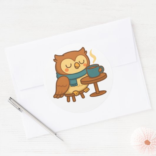 Owl Coffee Break (White Background) Sticker (Envelop)