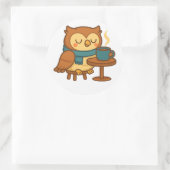 Owl Coffee Break (White Background) Sticker (Tas)
