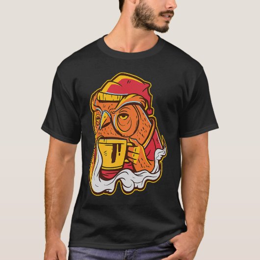 Owl Coffee Drink Funny Owl Drink Coffee T-shirt (Voorkant)