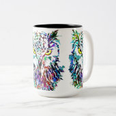 Owl Coffee-Mok | Kleurrijke boomkorren | Abstracte Tweekleurige Koffiemok (Voorkant rechts)