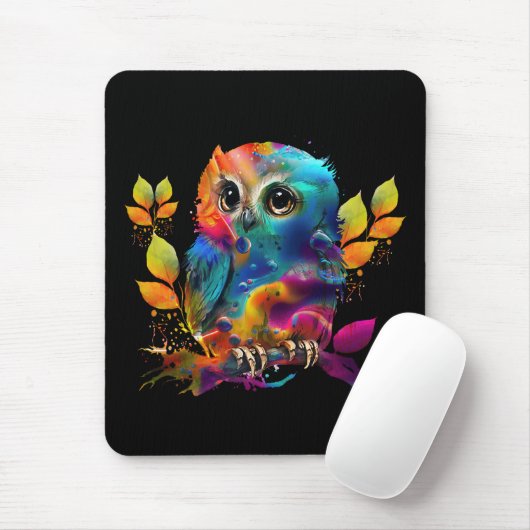 OWL COLORFUL ABSTRACT MUISMAT (Met muis)